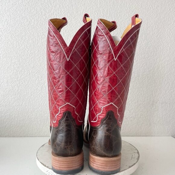 Rod Patrick Mens Cowboy Boots 14.5D Brown Mocha Bison Leather Square Toe Red Top - Picture 2 of 13